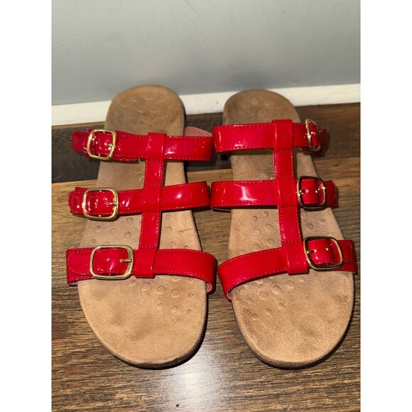 Vionic Misa Red Patent Leather Triple Strap Adjustable Slide Sandals Size 10 - Picture 11 of 11